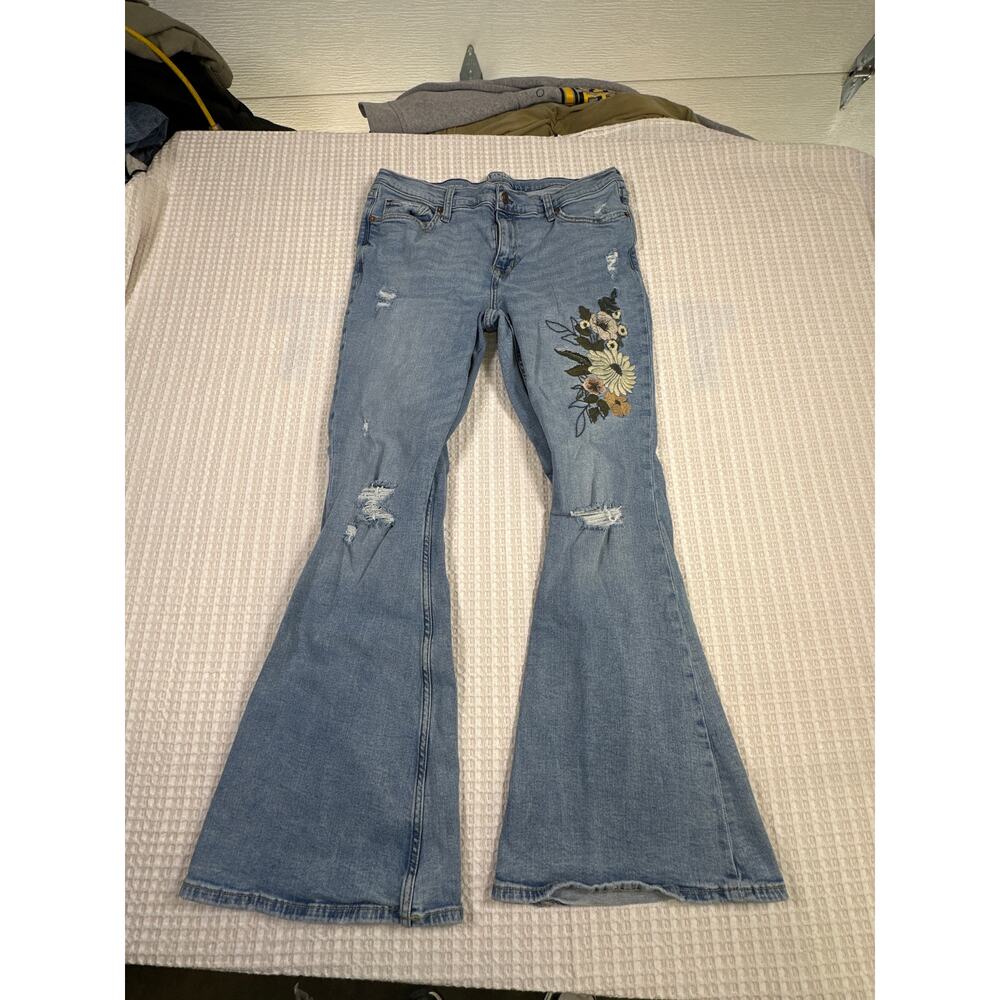 Arizona Flare Jeans Size 12 Y2K Boho Floral Embroidered Bell Bottom Denim
